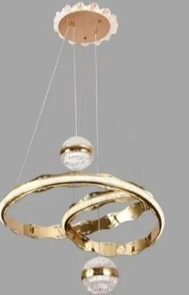 Lámpara Colgante LED Doble Aro con Esferas de Cristal Dorado Francés