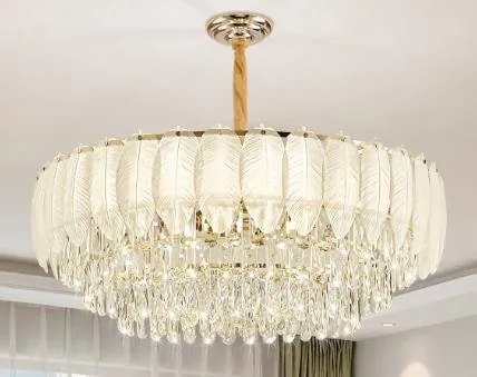 Lámpara Colgante de Cristal 60 cm con Plumas de Vidrio Esmerilado