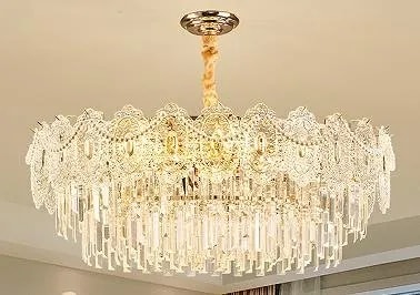 Lámpara Colgante de Cristal 60 cm con Corona de Vidrio Labrado