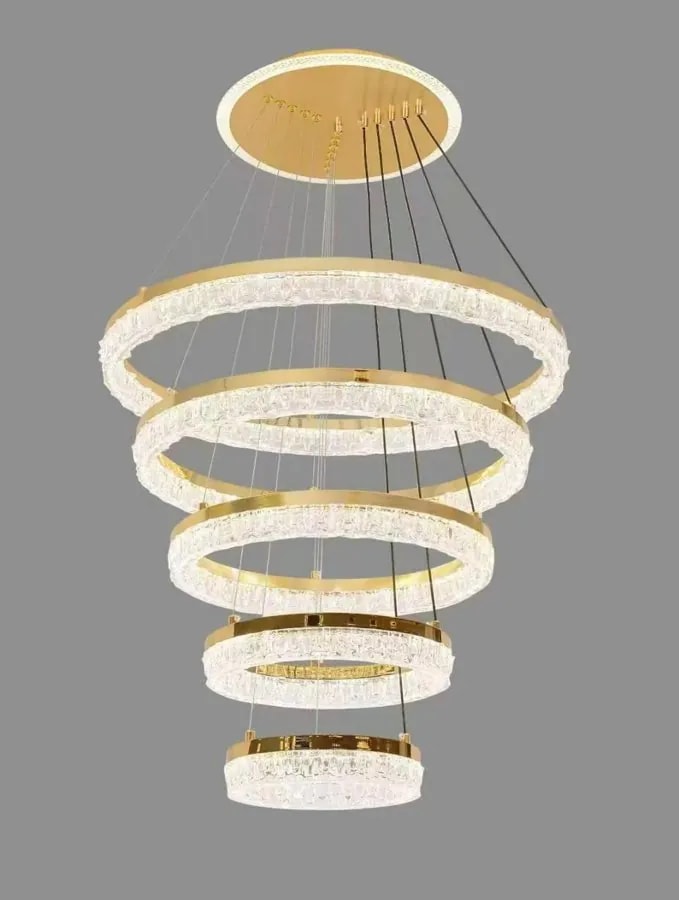 Lámpara Colgante LED de 5 Aros en Cascada 60 cm Dorada