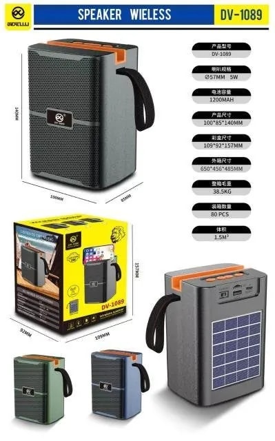 Parlante Bluetooth con Panel Solar y Radio FM con Asa