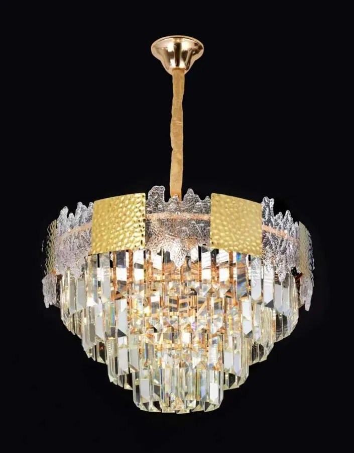 Lámpara Colgante de Cristal 60 cm con Banda Dorada Martillada