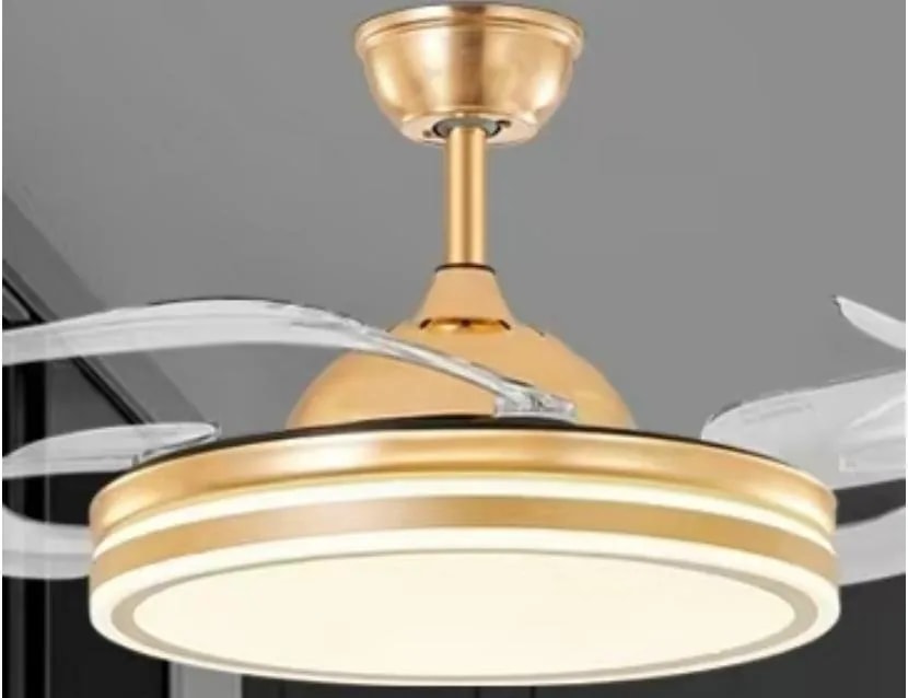 Ventilador de Techo con Luz LED y Aspas Retráctiles Dorado