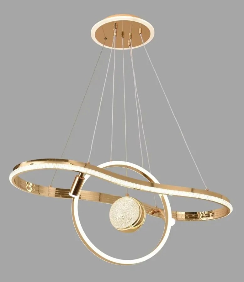 Lámpara Colgante LED Ondas con Aro y Esfera de Cristal Dorado Francés