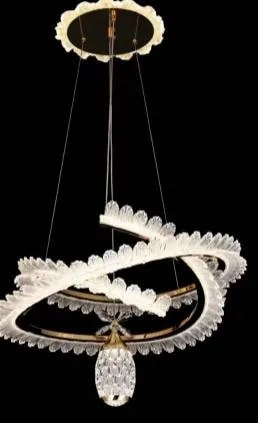Lámpara Colgante LED Aros Plumas con Colgante de Cristal Dorado Francés