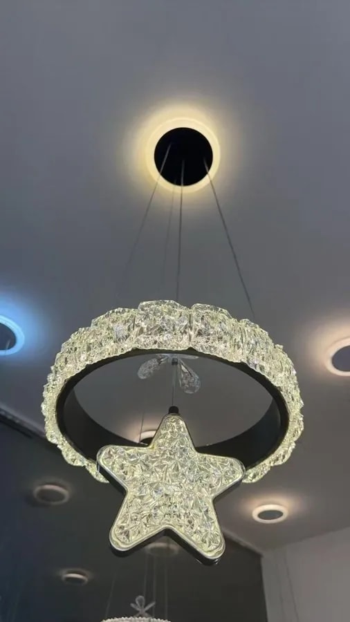 Lámpara Colgante LED Aro con Estrella Efecto Cristal Negro 30 cm
