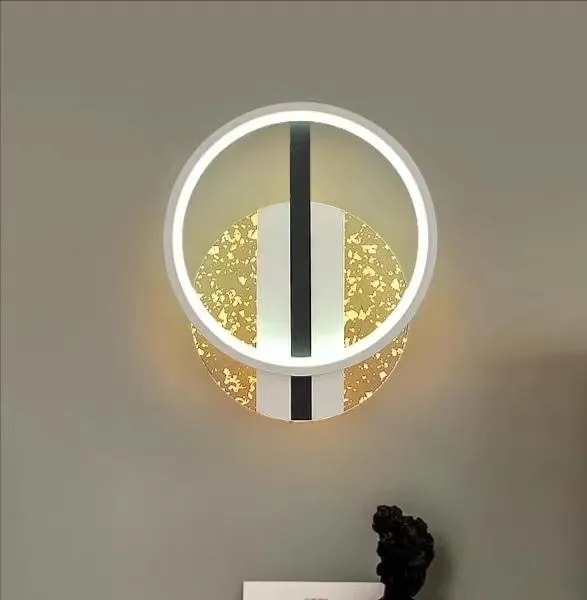 Aplique de Pared LED Circular con Lámina Dorada