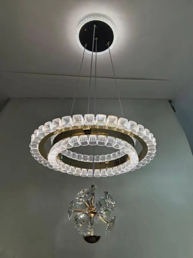 Lámpara Colgante LED de Doble Aro 40 cm con Colgante Floral