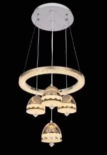 Lámpara Colgante LED Aro con Campanas de Cristal Dorado 40 cm