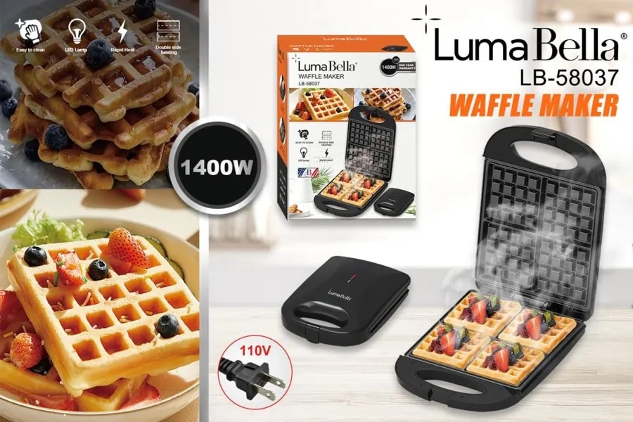 Wafflera Doble Luma Bella 1400W Antiadherente