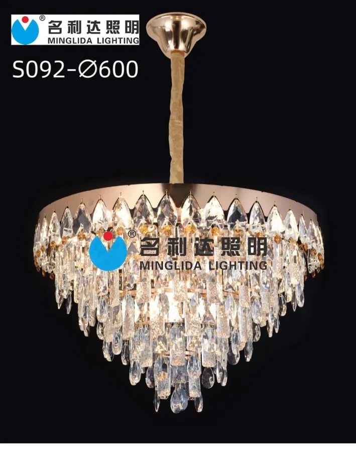 Lámpara Colgante de Cristal 60 cm con Aro Dorado