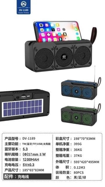 Parlante Bluetooth Radio FM con Panel Solar y Soporte Celular