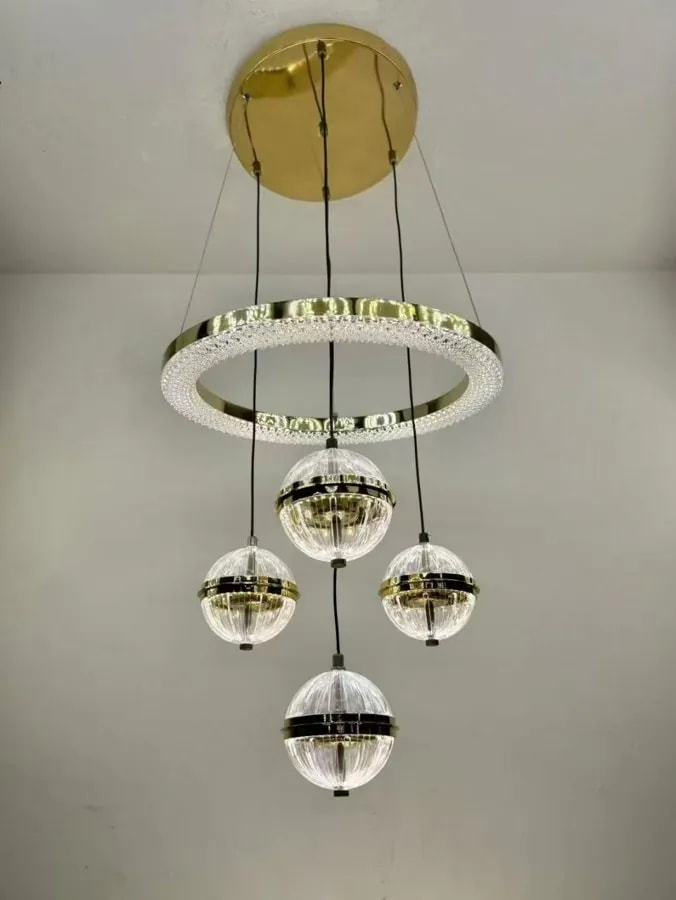 Lámpara Colgante LED Aro Dorado 40 cm con 4 Globos