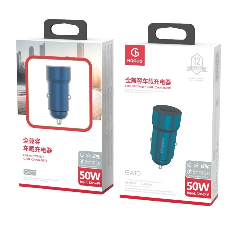 Cargador de auto Hoguo GA10 50W carga rápida metálico
