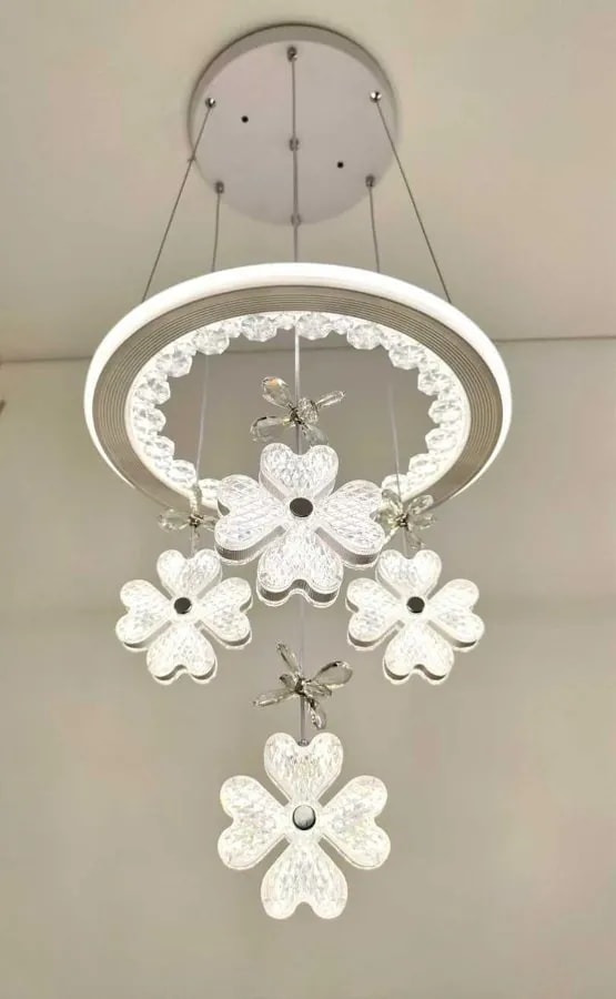 Lámpara Colgante LED de Aro con 4 Flores de Cristal