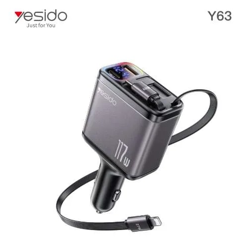 Cargador para auto Yesido Y63 117W con 2 cables retráctiles