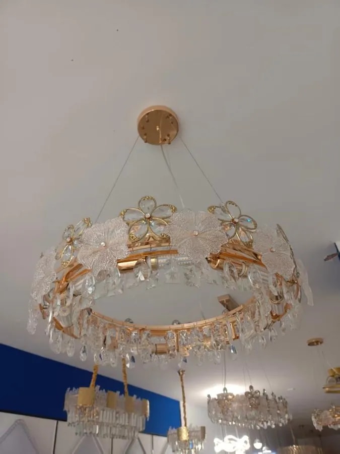 Lámpara Colgante de Anillo de Cristal Dorado 60 cm