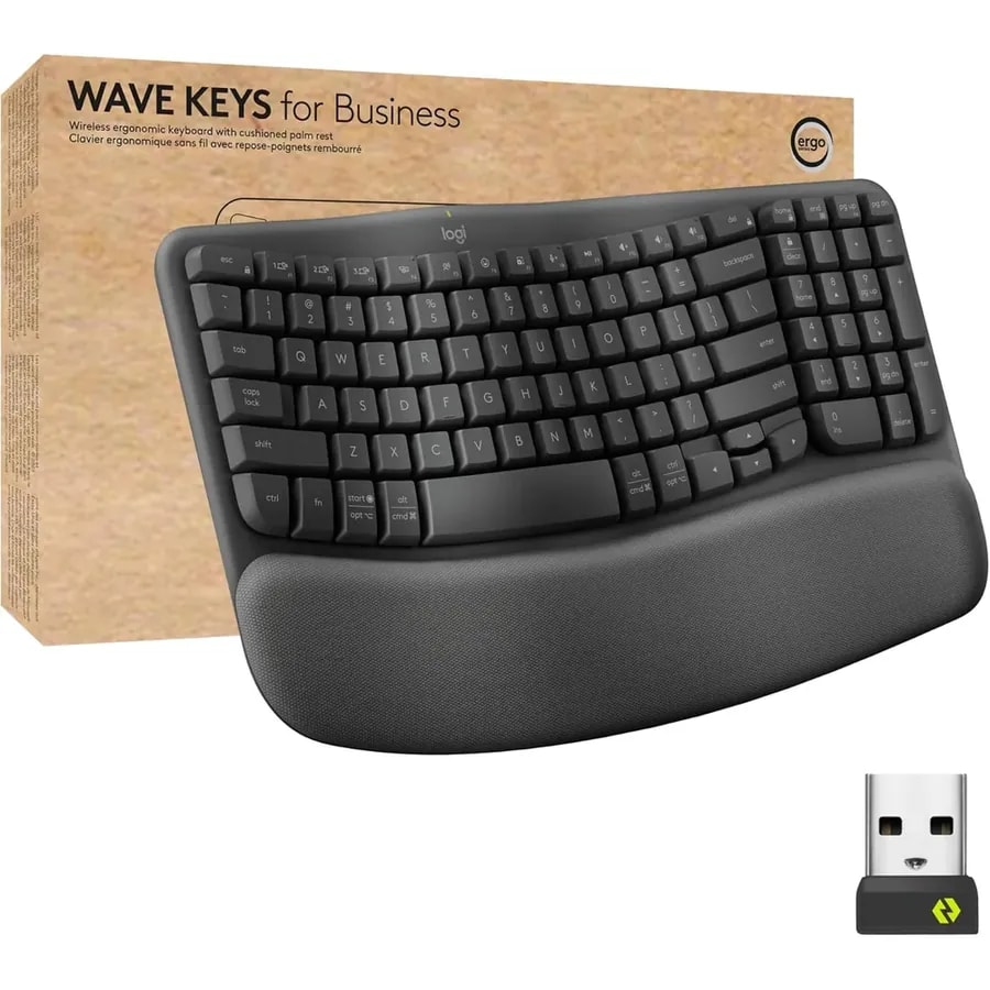Teclado Logitech Wave Keys Wireless / Ergonomico / Reposamanos / Incly. Num-pad / Hasta 3 Disptvos