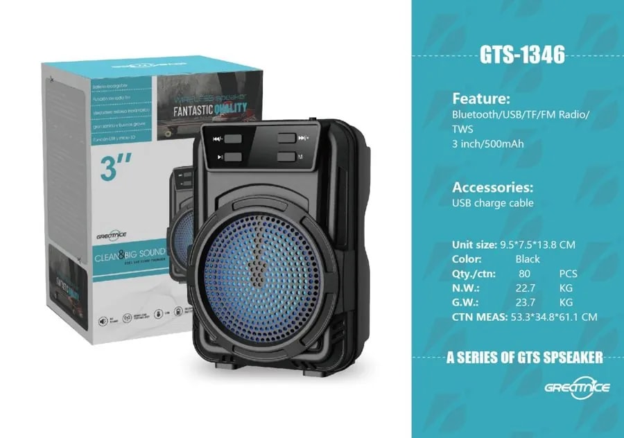 Parlante Bluetooth 3" 5W con Radio FM y Asa