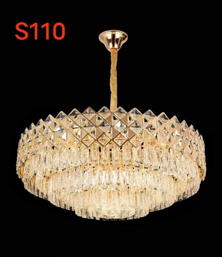 Lámpara Colgante de Cristal Dorada 60 cm Diseño Diamante