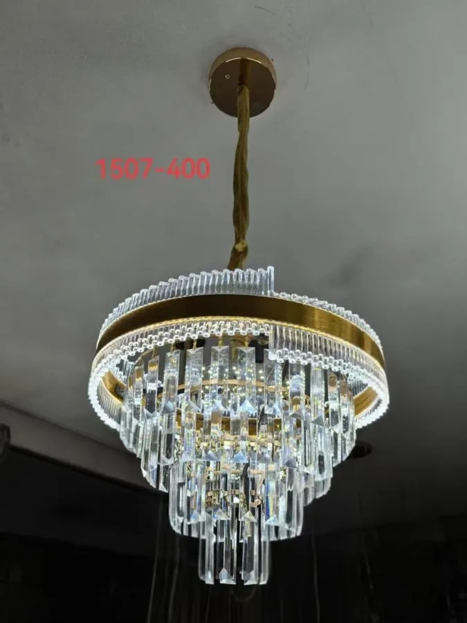 Lámpara Colgante de Cristal Dorada 60 cm con Aro Superior