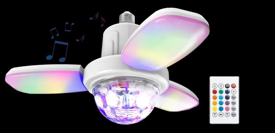 Foco LED Tipo Ventilador con Bola Disco Bluetooth y Control
