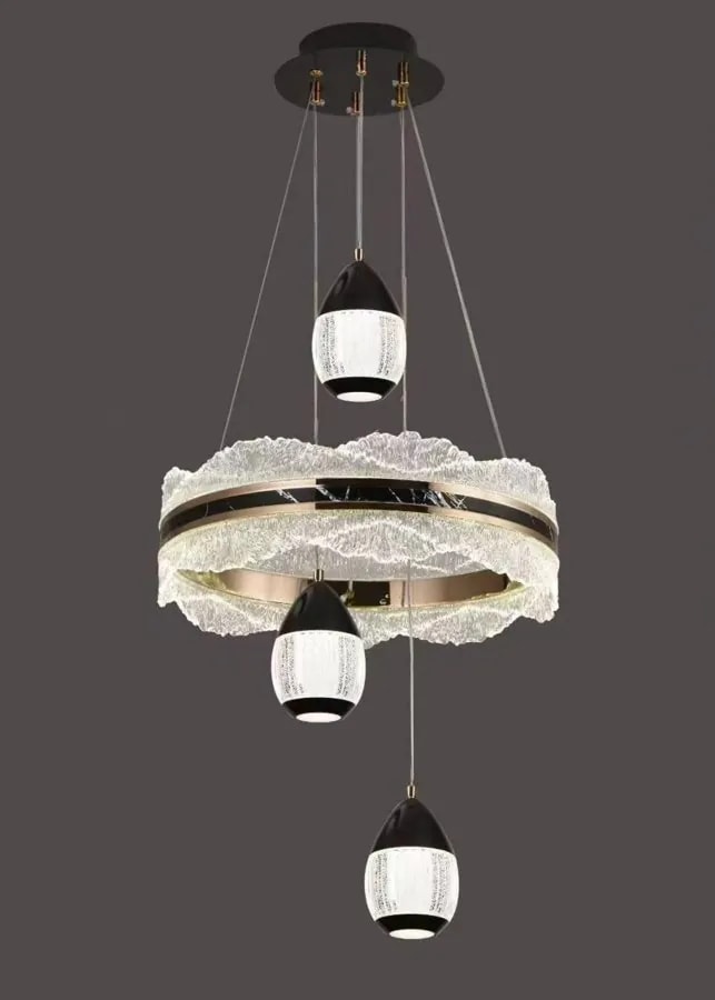 Lámpara Colgante LED de Aro Ondulado 60 cm con 3 Pantallas