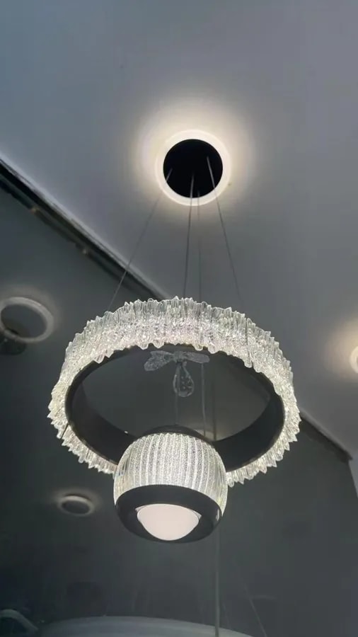 Lámpara Colgante LED Aro Efecto Cristal con Foco Central Negro 30 cm