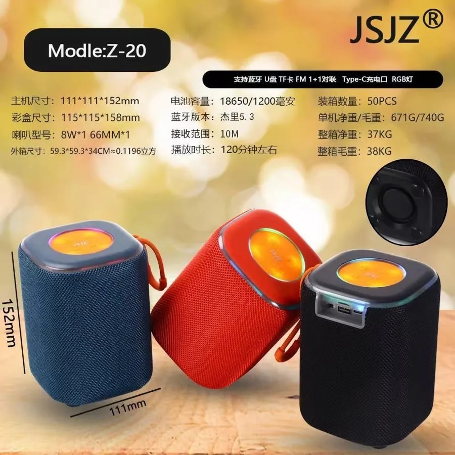 Parlante Bluetooth JSJZ Z-20 de Tela con Luces RGB