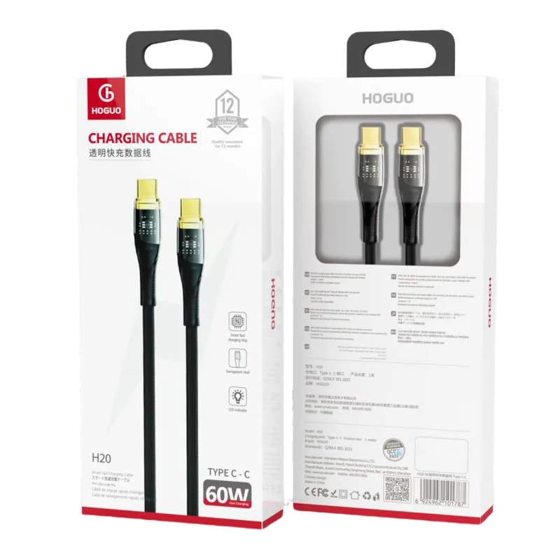 Cable Hoguo H20 Tipo C a Tipo C 60W transparente