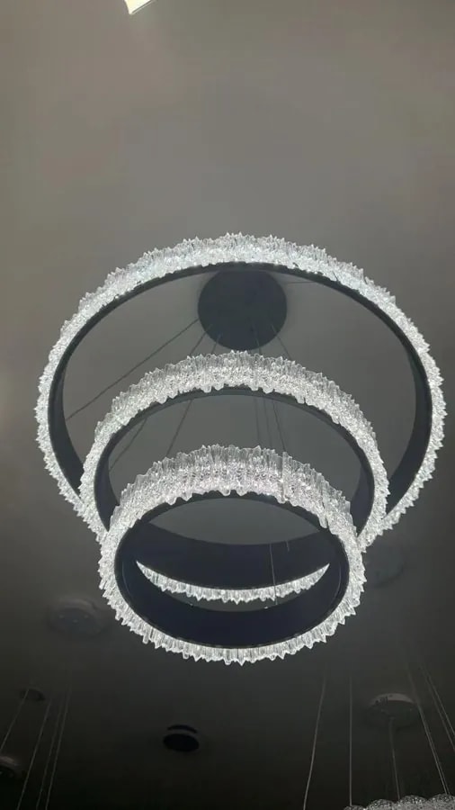 Lámpara Colgante LED 3 Aros Efecto Cristal Dorado 20+40+60 cm
