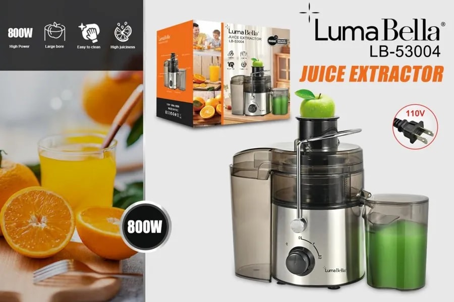 Extractor de Jugos Luma Bella 800W de Acero Inoxidable