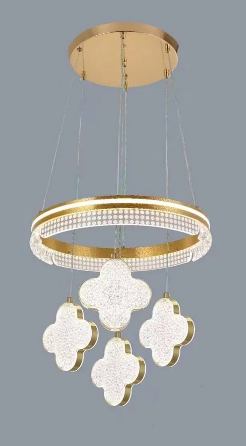 Lámpara Colgante LED de Aro 40 cm con 4 Tréboles de Cristal
