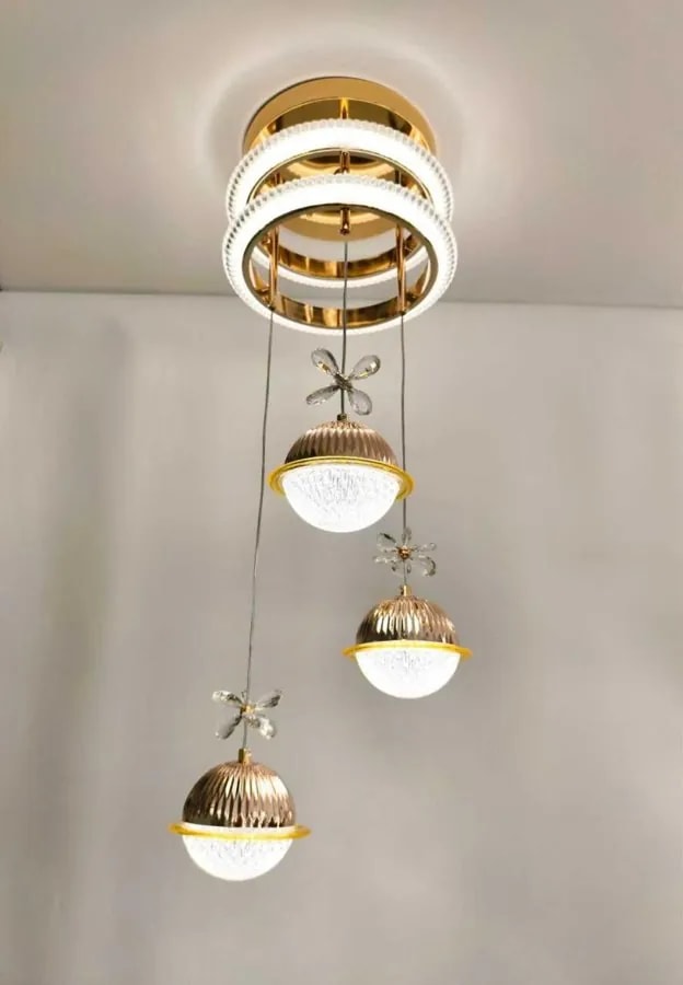 Lámpara Colgante LED de Aros con 3 Globos de Cristal