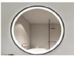 Espejo Redondo de Pared con Luz LED Marco Negro 70 cm