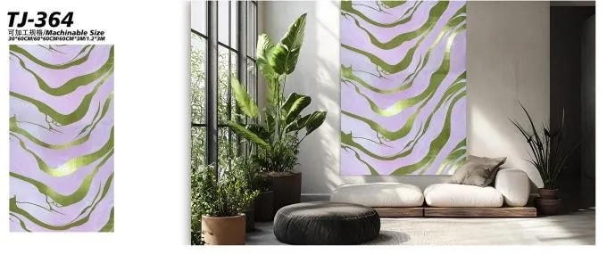 Papel Tapiz Autoadhesivo Ondas Lila y Doradas con Detalles Foil Dorado
