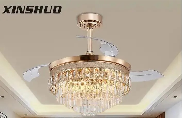 Ventilador de Techo Candelabro de Cristal con Luz LED Dorado