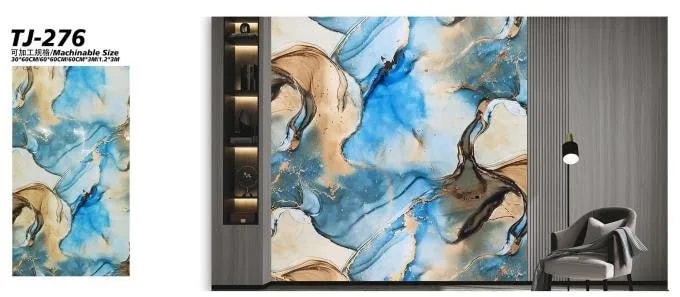 Papel Tapiz Autoadhesivo Mármol Azul y Dorado en Rollo