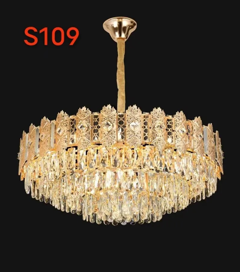 Lámpara Colgante de Cristal Dorada 60 cm Tipo Tambor