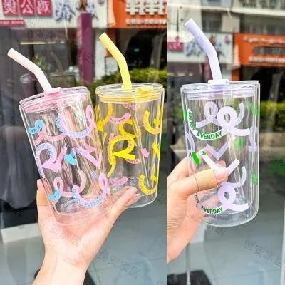 Vaso Plástico Transparente 620 ml con Pajilla Diseño Letras