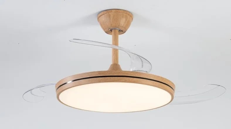 Ventilador de Techo con Luz LED y Aspas Retráctiles Madera Natural