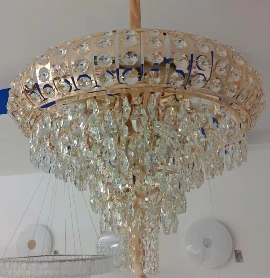 Lámpara Colgante de Cristal Dorada 60 cm con Aro Calado