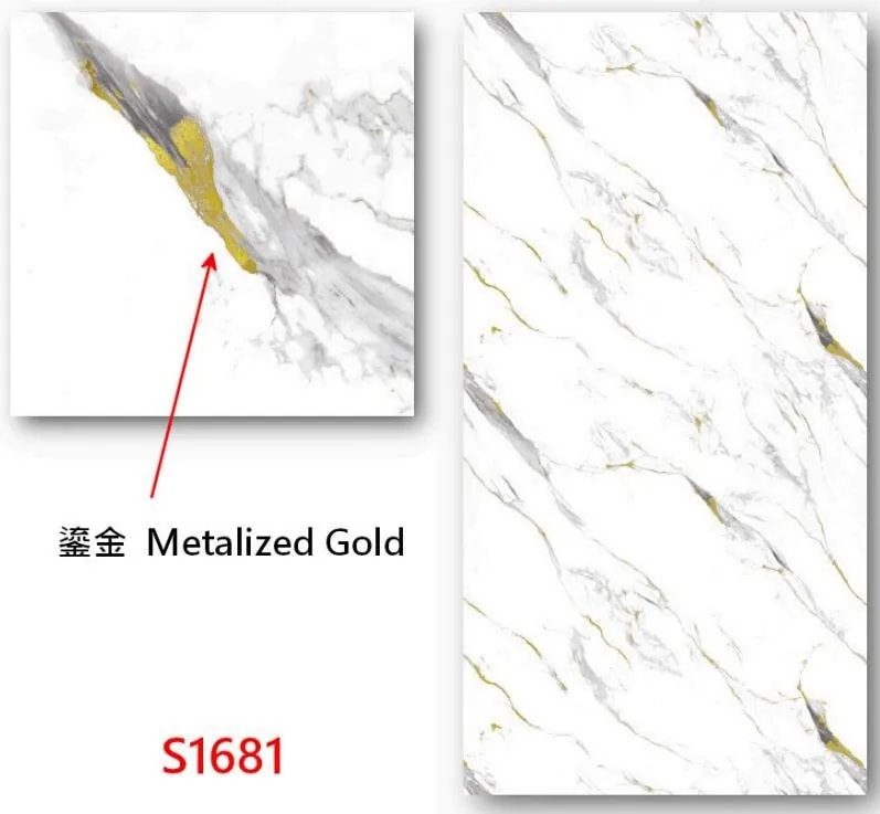 Panel de Pared UV Mármol Blanco con Detalles Dorados