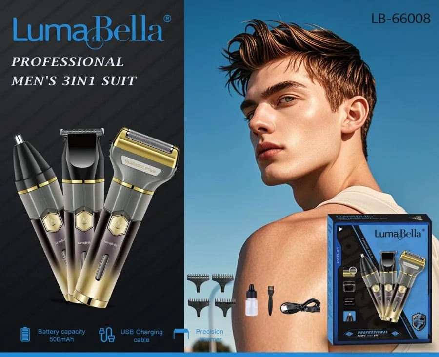 Kit de Afeitado 3 en 1 Recargable Luma Bella USB-C