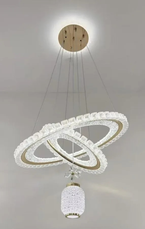 Lámpara Colgante LED 2 Aros Cruzados 50 cm con Cristal