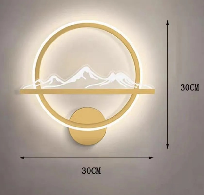 Aplique de Pared LED Circular Dorado Diseño Montaña 30 cm