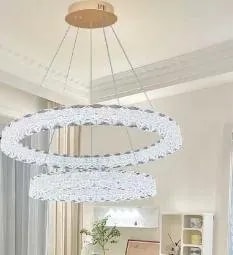 Lámpara Colgante LED 2 Aros Efecto Cristal 40+60 cm