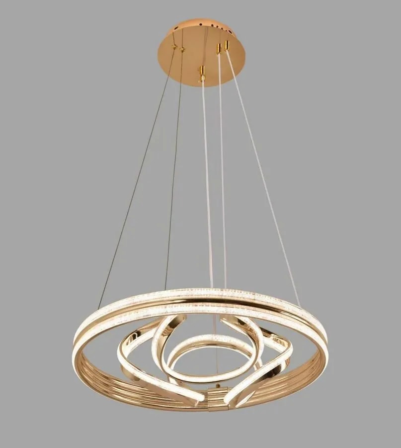 Lámpara Colgante LED Doble Aro con Ondas Interiores Dorado Francés