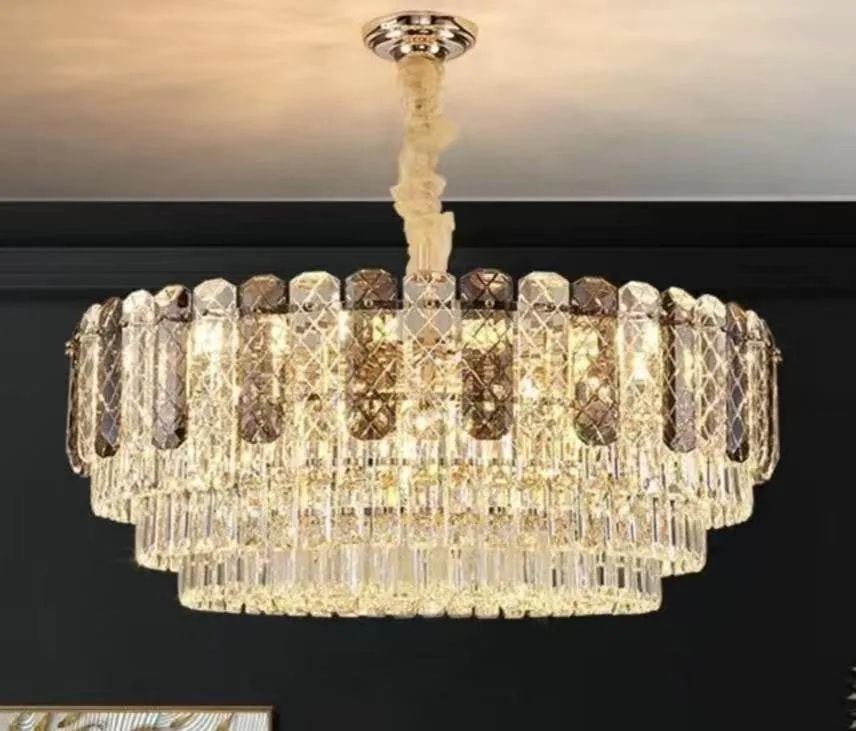 Lámpara Colgante de Cristal Redonda 60 cm Doble Nivel