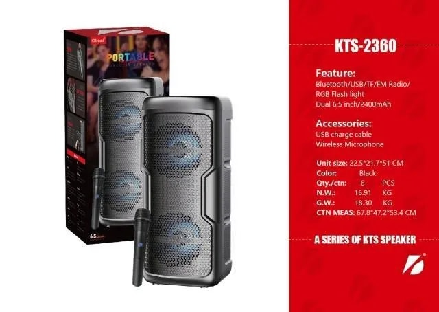Parlante Bluetooth Doble 6.5" con Micrófono Inalámbrico